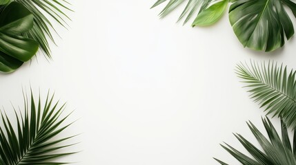 Fototapeta premium A vibrant display of green tropical leaves elegantly framing a blank space, ideal for artistic presentations and designs.