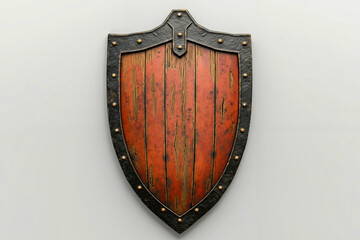 A wooden shield on a white wall