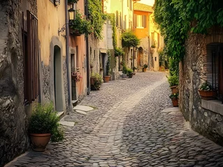 A winding cobblestone street in an old   town