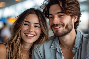 A man and a woman are smiling at the camera