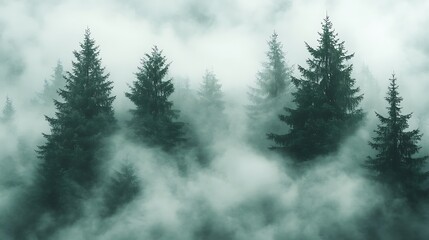 Early morning mist gathering in the valleys, with clouds covering the mountain ridges as the sun rises.