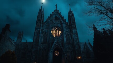 Obraz premium Gothic cathedral glowing under moonlight, intricate and dramatic, dark fantasy and hauntingly beautiful