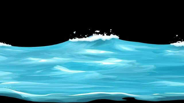 Ocean wave with white foam, splashing, turquoise water, isolated on black background.
