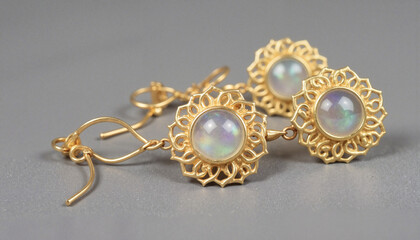 Elegant gold moonstone earrings, intricate design, luxury accessory