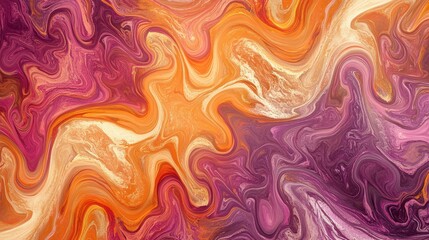 Fototapeta premium Colorful abstract background with swirling patterns in orange, purple, and gold tones.