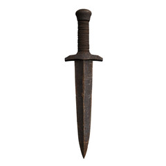 Ancient rusty sword with coiled handle showcasing historical craftsmanship and aged metal texture