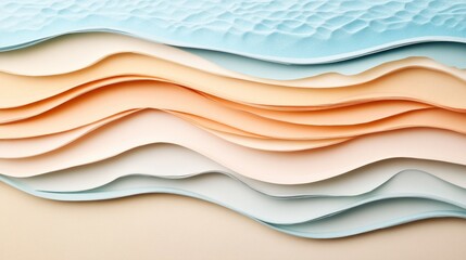 Obraz premium Abstract layers of textured paper in soft blues and warm peach tones create a soothing visual experience.
