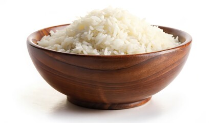 Cooked Rice in Wooden Bowl