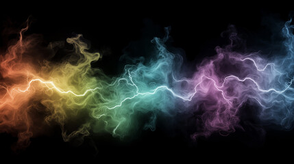 Naklejka premium Vibrant abstract smoke with neon colors and electric lines on black background
