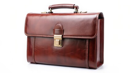 Brown Leather Briefcase on White Background
