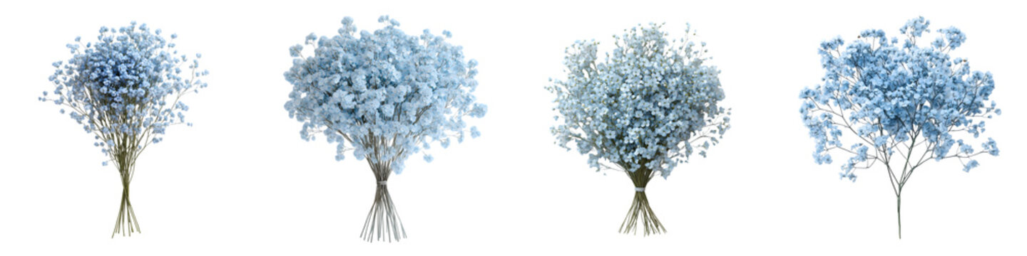 Delicate Blue Baby&rsquo;s Breath Flowers &ndash; Soft Pastel Gypsophila Bouquet for Floral Arrangements, Weddings, and Home D&eacute;cor &ndash; Isolated on Transparent Background