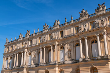 Obraz premium External view of architectural fragments of Chateau de Versailles (Palace of Versailles), is one of France’s most famous and most visited monuments. Versailles, Paris, France.