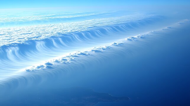 A captivating birda??s-eye view of clouds swirling around a remote mountain range, with the peaks emerging from the mist.