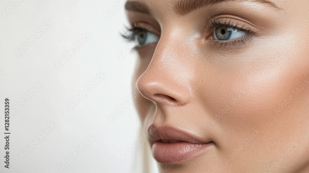 Leinwandbilder split screen representation of aging with visible wrinkles on one side and smooth skin on the other 