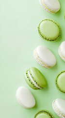 Fototapeta premium A bunch of green and white macarons on a green background