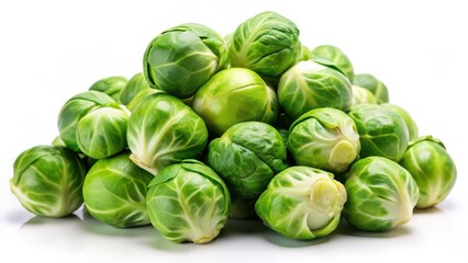 Fototapeta premium Brussels Sprouts Pile, White Background