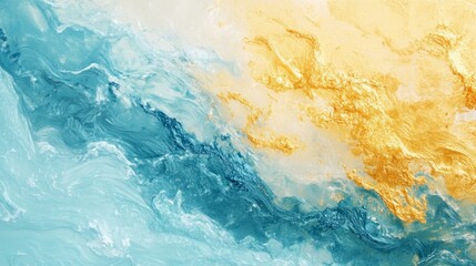 Ocean landscape with turquoise water and golden sand, bright and peaceful, tropical atmosphere, serene and inviting, high detail, summer vacation vibes