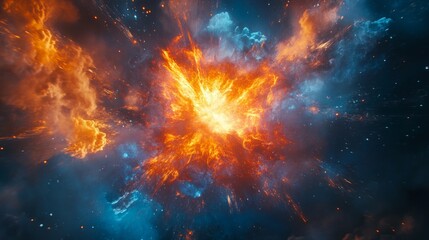 Fototapeta premium radiant explosion of glowing orange and blue energy, vibrant and dynamic design, bold and powerful composition, dramatic and intense atmosphere