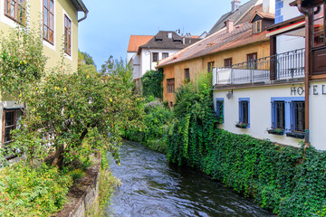 River with houses in Cesky Krumlov.