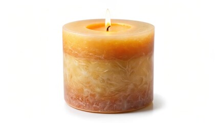 Lit Amber Candle on White Background