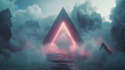 Surreal dreamscape of glowing geometric shapes, endless and mysterious, abstract and vibrant