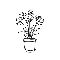 Line art of flowers in a pot