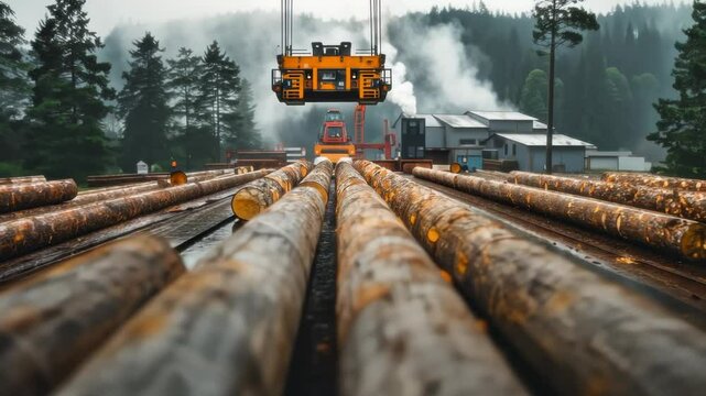 Timber Harvesting: Logs at a Lumber Mill