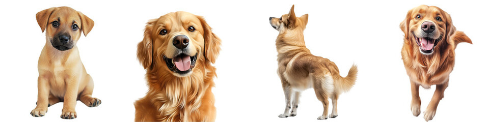Obraz premium Golden Retriever and Mixed Breed Puppy Dog Set – Cute and Happy Pets, Smiling and Sitting, High-Quality Animal Photography, Isolated on Transparent Background