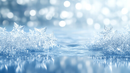 A stunning 3D rendering of a magical icy environment, showcasing ethereal frost, glowing lights, and intricate ice formations, creating a sense of wonder and otherworldly beauty.

