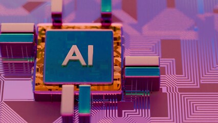 Processor with AI letters on a circuit board..