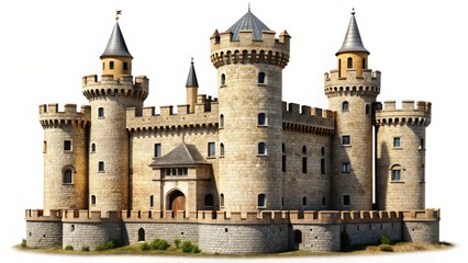 Fototapeta premium Medieval Castle, Stone Structure, Isolated on White