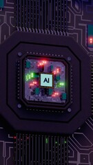 Processor with AI letters on a circuit board..