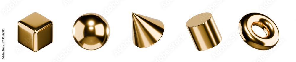 Poster Gold object geometry shape set isolated background 3d rendering	

