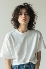 Fototapeta premium 白いTシャツを着た男性