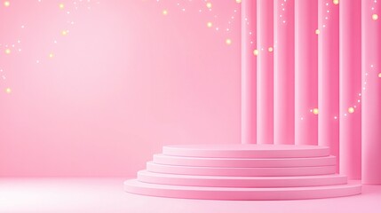 Fototapeta premium A pink display platform with soft lights and columns background