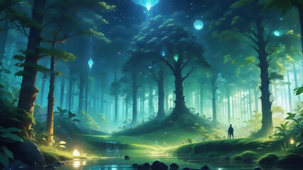 Obraz premium green forest in the night