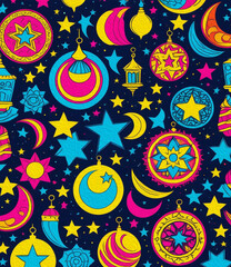 Printable pattern for wall decorations, covers, wallpapers, greeting cards on the occasion of a Muslim holiday. Ramadan . Oil painting