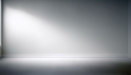 empty blank white room with spot light on the back wall from the left interior template with copy space