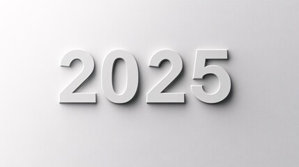 2025 white bold numbers casting shadow on white background