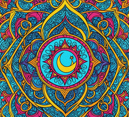 Obraz premium Printable pattern for wall decorations, covers, wallpapers, greeting cards on the occasion of a Muslim holiday. Ramadan . Oil painting