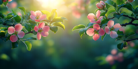 Obraz premium Apple Blossoms in Warm Sunlight – Soft and Dreamy Spring Scene