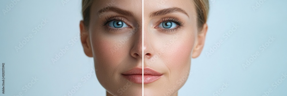 Fototapete visual comparison of aging effects on a womans face highlighting wrinkles and smooth skin. generativ