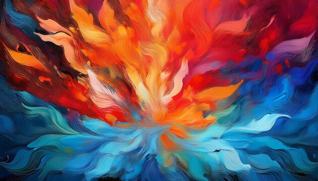 abstract bursts of vibrant blue red and orange strokes create a chaotic yet captivating composition blending energetic colors with layered textures for a dynamic artistic expression