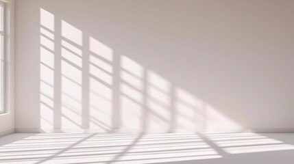 Obraz premium Sunlight streams through window in empty room, minimalist interior design, home decor