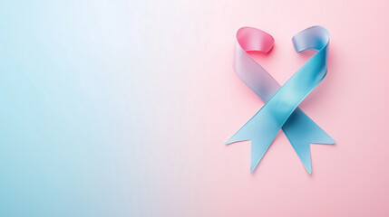 Pink and blue ribbon awareness symbol on pastel background.