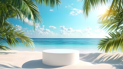 Obraz premium White Platform on Beach with Palm Trees and Ocean View