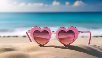 pink heart shaped sunglasses at sunny beach