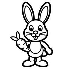  Adorable Bunny Holding a Carrot - Cute Vector Illustration, Cartoon, Clipart & Line Art, Cute bunny holding a carrot vector illustration, perfect for clipart, cartoons, and line art designs.