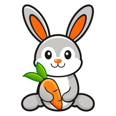  Adorable Bunny Holding a Carrot - Cute Vector Illustration, Cartoon, Clipart & Line Art, Cute bunny holding a carrot vector illustration, perfect for clipart, cartoons, and line art designs.