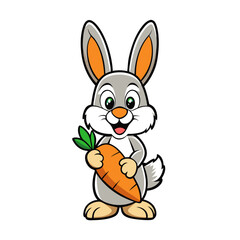  Adorable Bunny Holding a Carrot - Cute Vector Illustration, Cartoon, Clipart & Line Art, Cute bunny holding a carrot vector illustration, perfect for clipart, cartoons, and line art designs.